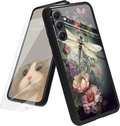 Vista 159 de Funda para Samsung Galaxy A12 5G con protector de pantalla, parte trasera de vidrio templado + TPU de silicona suave que absorbe los golpes