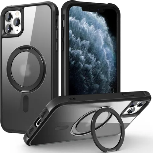 Vista 62 de Funda para iPhone 11 con soporte de anillo magnético giratorio de 360° [compatible con Mag-Safe] [Protección de grado militar] Funda translúcida
