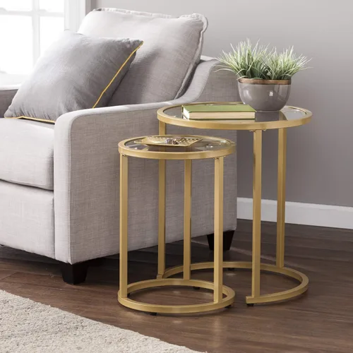 Vista 2 de SEI Furniture Evelyn Glam - Juego de mesa auxiliar nido (2 unidades), color dorado