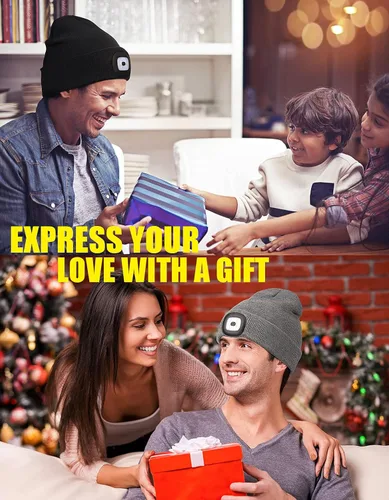 Vista 5 de MELASA Gorro unisex con luz, recargable por USB, manos libres, gorro LED, regalos de invierno para hombres