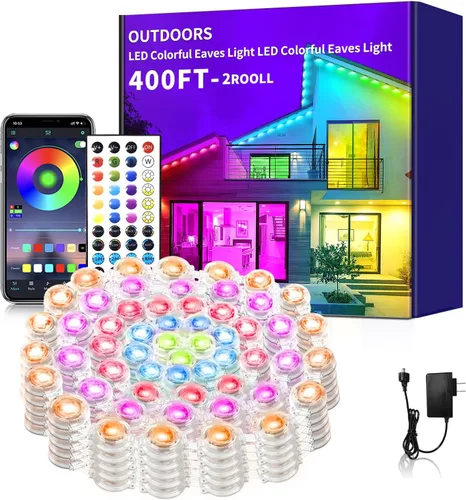 Vista 12 de Luces RGB Permanentes para Exteriores de 60 Pies, Luces LED Inteligentes Impermeables para Aleros, Luz Permanente para Exteriores con Control por