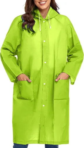 Vista 2 de Poncho de lluvia reutilizable de EVA para adultos, unisex, para hombres y mujeres, con capucha, largo y transparente