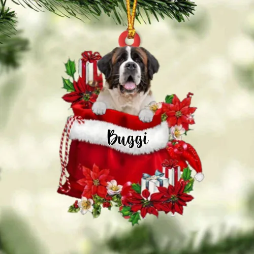 Vista 129 de Perro Akita Inu personalizado en bolsa de regalo, adorno de Navidad, nombre personalizado, regalo para amantes de los perros, familia, Navidad
