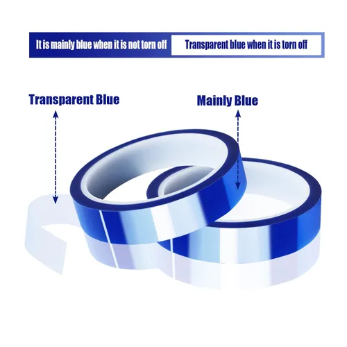 Vista 5 de MEBMIK 2 rollos de 20 mm x 33 m (108 pies) Cinta térmica azul de alta temperatura, cinta resistente al calor, cinta de transferencia de calor