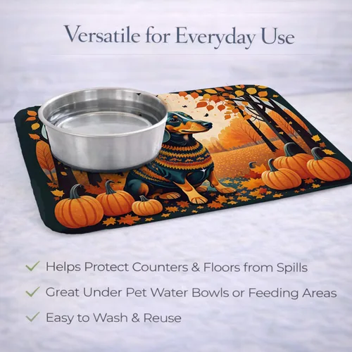Vista 5 de Caroline's Treasures DAC1042DDM Tapete de secado de platos de otoño con perro salchicha absorbente para secar platos para encimera de cocina, tapete