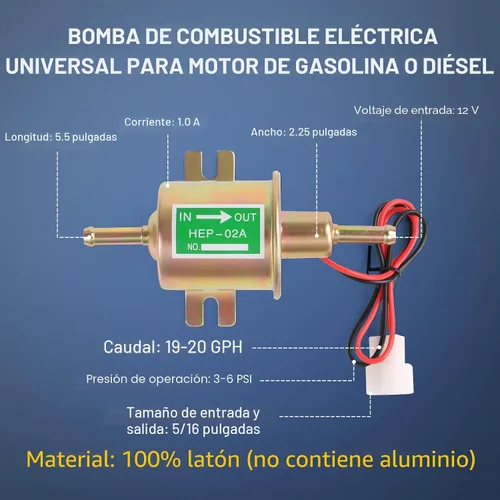 Vista 3 de Bomba de combustible eléctrica de alta resistencia de 12 V Universal W8sunjs Gasolina sólida de metal 12 voltios