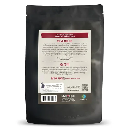 Vista 2 de Dr. Cowan's Garden Bolsa de repuesto de polvo orgánico de tres remolachas - Certificado Detroit Red, Chiogga y Golden Beets - Polvo de remolacha