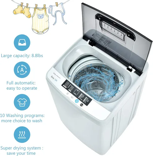 Vista 6 de COSTWAY Lavadora portátil, lavadora de lavandería 2 en 1 y combo de centrifugado con 10 programas, capacidad de 8.8 libras / 4 kg, bomba de drenaje