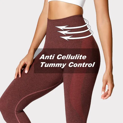 Vista 4 de Aoxjox Leggings de entrenamiento sin costuras para mujer, con contorno de sonrisa, cintura alta, pantalones de yoga para gimnasio