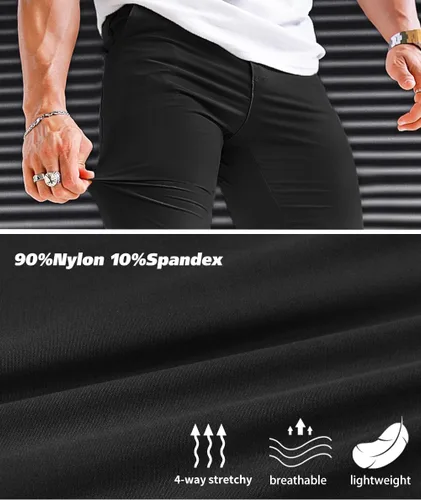 Vista 3 de GINGTTO Pantalones deportivos casuales de sarga para hombre, de nailon, con entrepierna elástica de 28 pulgadas