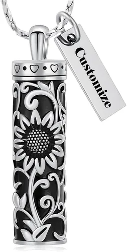 Vista 10 de Imrsanl Collar de urna de cremación cilíndrica para cenizas, urna de girasol, collar con colgante para hombres y mujeres, joyería conmemorativa