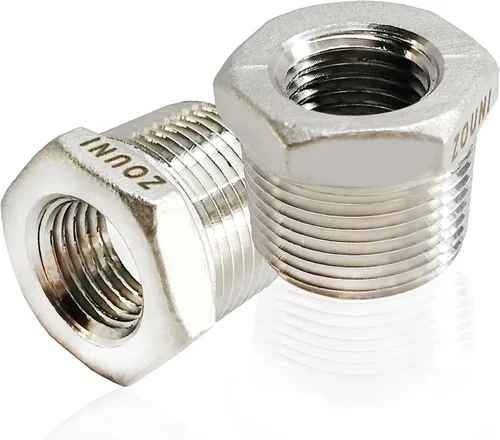 Vista 8 de 2 piezas de buje hexagonal reductor de acero inoxidable 304, NPT macho de 1/2" a NPT hembra de 1/4" (1/2"MNPT - 1/4"FNPT) accesorio de tubería buje