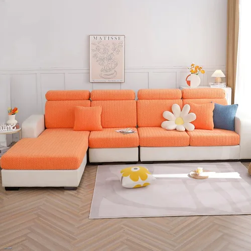 Vista 15 de OKYUK Fundas universales para sofá en forma de L resistentes al desgaste, funda para sofá chaise lounge, protector elástico de muebles Rosa Trigo