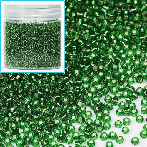 Vista 37 de Bala&Fillic Cuentas de cristal de tamaño 12/0, color verde militar, 0.079 pulgadas (0.079 in), cuentas de semillas con forro plateado transparente