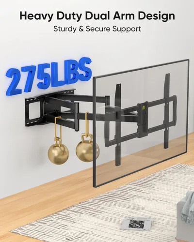 Vista 2 de FORGING MOUNT Soporte de pared para TV de brazo largo con extensión de 42.9 pulgadas y regleta de alimentación para televisores de 60 a 120