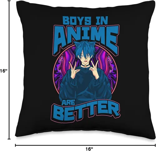 Vista 4 de Anime Shirt & Anime Gifts & Manga T Shirt by NLTS Boys in Anime are Better Japanese Senpai Boyfriend - Almohada de 16 x 16 pulgadas, multicolor