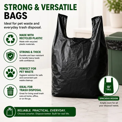 Vista 2 de Bolsa de plástico negra para camisetas (600 quilates) bolsas de basura para perros compatibles con Arm & Hammer giratorio Bin y rastrillo recogedor