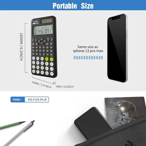 Vista 5 de Calculadora científica para estudiantes, Calculadora 991 MS para suministros de escuela secundaria y preparatoria con cubierta (negra)