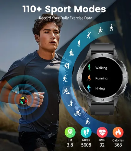 Vista 4 de SUNKTA Relojes inteligentes militares para hombres, batería grande de 530 mAh, monitor de frecuencia cardíaca AMOLED de 1.43 pulgadas, monitor