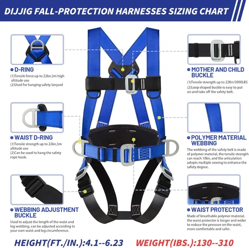 Vista 3 de DIJJIG Arnés de Seguridad Kit de Protección Contra Caídas Arneses de Techado de Cuerpo Completo Con Eslinga Interna Absorbedora de Impactos, Arnés