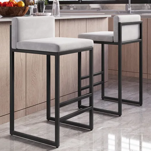 Vista 4 de Juego de 1/2 taburetes de bar, sillas de bar tapizadas de terciopelo con reposapiés, taburetes de encimera de cocina, marco de hierro de metal negro