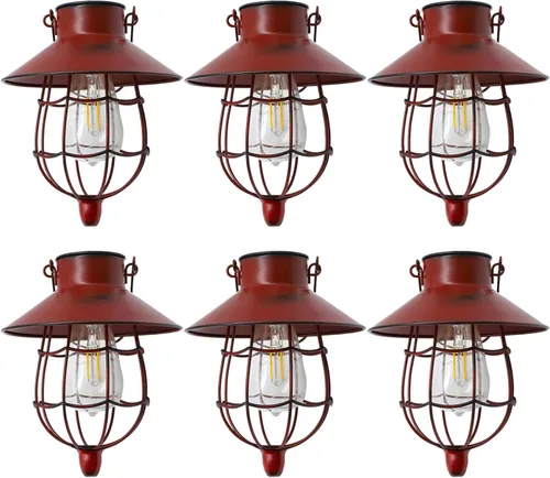 Vista 10 de YAKii Paquete de 2 faroles solares colgantes impermeables de metal para exteriores con luz blanca cálida para decorar patio, jardín, camino, patio