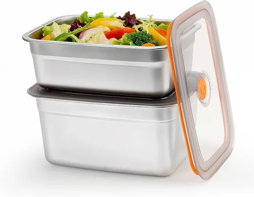 Vista 8 de 4 recipientes de almacenamiento de alimentos de acero inoxidable (50 onzas + 20 onzas) con tapas, a prueba de fugas y herméticos, recipientes