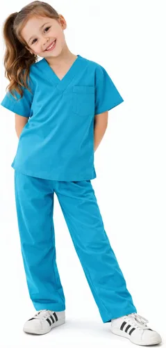 Vista 4 de Natural Uniforms - Conjunto de uniforme médico para niños, disfraz para juego de rol, material suave al tacto (Verde Azulado, 7)