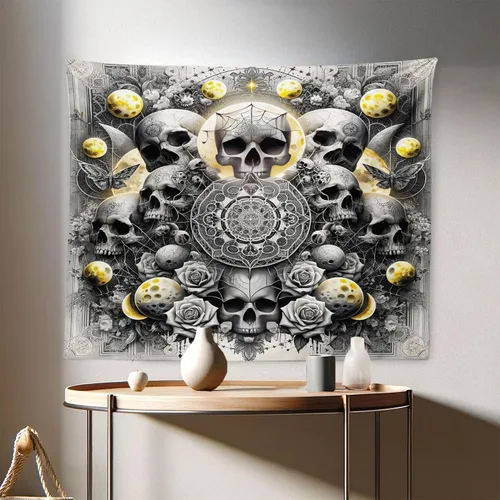 Vista 90 de Ambesonne Tapiz bohemio, diseño floral de bruja, luna y mariposa con adornos de mandala, decoración de tela para colgar en la pared para dormitorio