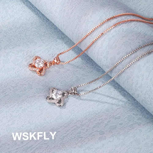 Vista 5 de 14K Gold Plated Cubic Zirconia Necklace, Love Knot Diamond Pendant Necklace for Women(Rose GoldWhite Gold)