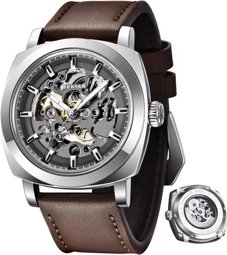 Vista 15 de BENYAR Mens Automatic Mechanical Watch Skeleton Dress Watch for Men Gris negro