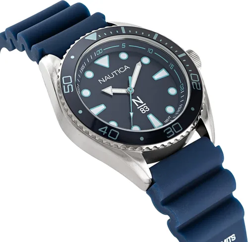 Vista 3 de Nautica N83 NAPFWS219 N83 Finn World Reloj con correa de silicona en tono plateadoazulazul para hombre, Azul, Moderno