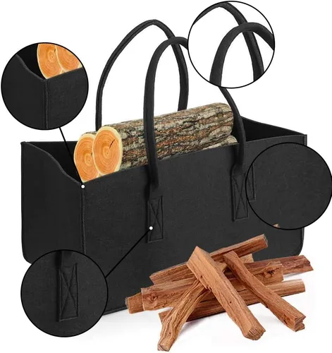 Vista 3 de Bolsa para leña plegable para leña, con mango (Negro)