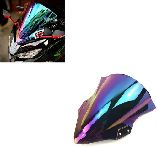 Vista 2 de Parabrisas de plástico de doble burbuja Dark-Iridium para Kawasaki Ninja 400 2018 2019 2020 2021