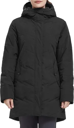 Vista 2 de CAMEL CROWN Chaqueta de invierno para mujer, con capucha, cálida, acolchada, acolchada, larga, de algodón, parka, Camello