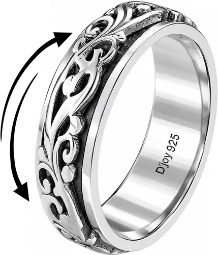 Vista 10 de 925 Sterling Silver Spinner Fidget Anxiety Ring for Women Men Una estrella de la luna