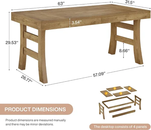 Vista 2 de Tribesigns Mesa de comedor de 63 pulgadas para 4-6 personas, mesa rectangular grande de cocina con patas resistentes para cocina del hogar, comedor