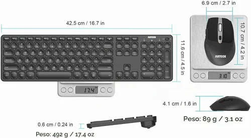 Vista 6 de Arteck Combo de teclado y mouse inalámbricos de 2.4G, teclado ultradelgado de tamaño completo y ratones ergonómicos para computadora, computadora
