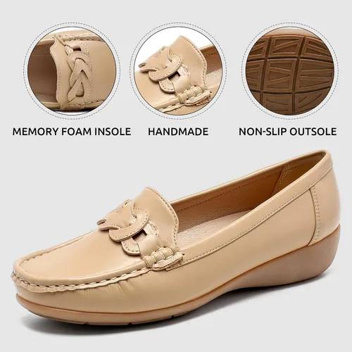 Vista 5 de Cestfini Penny Loafers for Women Shoes Dressy Casual, Wedge Heel Shoes Comfort for Work, Slip On Braided Moccasins Driving Closed Toe Shoes