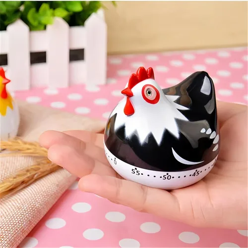 Vista 7 de Bonito temporizador de cocina en forma de pollo, temporizador mecánico de 60 minutos para cocinar, hornear y preparar comidas (negro)