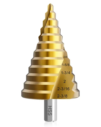 Vista 8 de Broca de cuatro Sprial Flauta M35 de cobalto, 1/4"-1-1/8" Ultra TiAIN recubierta Unibit broca, broca de vástago hexagonal de 1/4" para metal, acero