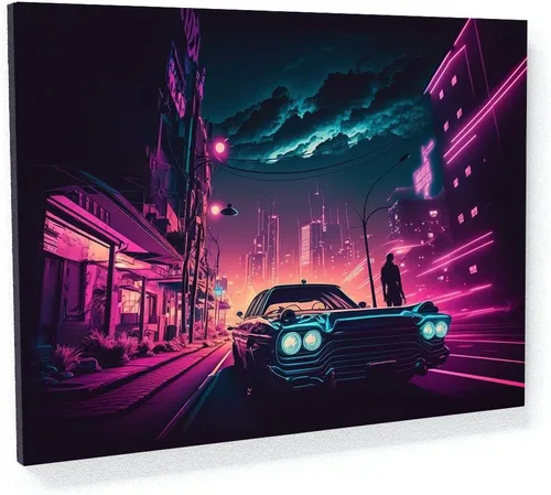 Vista 17 de Sense Canvas Synthwave Astronaut Planet 4 - Lienzo decorativo para decoración del hogar, póster pequeño de 16 x 12 pulgadas / 0.75 pulgadas