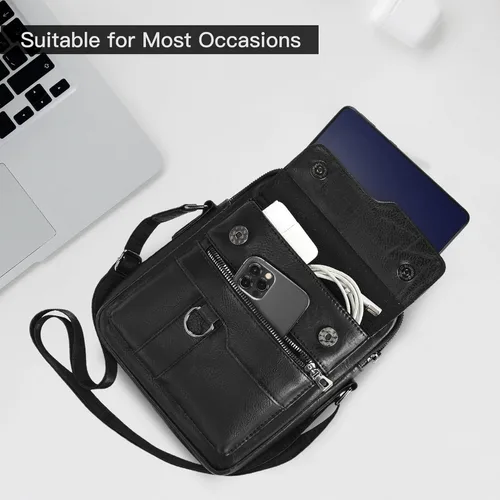 Vista 4 de Bolso cruzado pequeño para hombre, de piel sintética, bolso de mensajero, bolsa cruzada, bolsa de hombro, bolsa de pecho, trabajo, viajes al aire
