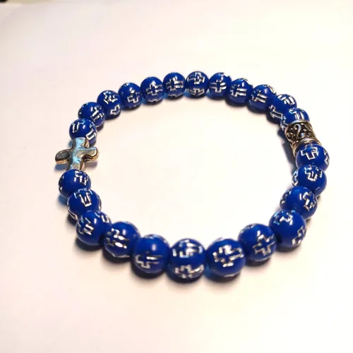 Vista 2 de Faith Based Stretchy Beaded Bracelet with Bronze-Colored Cross