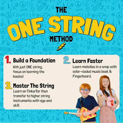 Vista 4 de TinkerTar - Guitarra Dinosaurio - La forma más fácil de comenzar y aprender a tocar la guitarra - Instrumento de juguete de 1 cuerda para niños