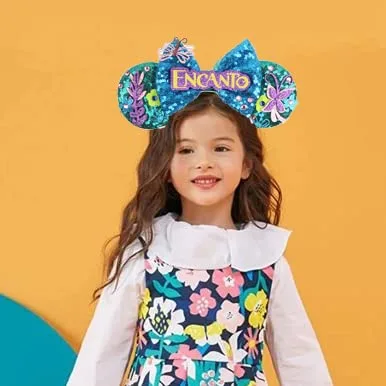 Vista 3 de Viwind Orejas de ratón para mujer, lentejuelas Encanto con purpurina, lazo y orejas de ratón para niñas, diadema de ratón, decoración de fiesta