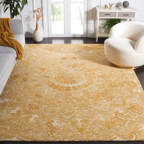 Vista 8 de SAFAVIEH Marquee Collection - Alfombra decorativa, 2 x 3 pies, beige y marfil, lana de medallón de mandala hecha a mano, ideal para zonas de alto