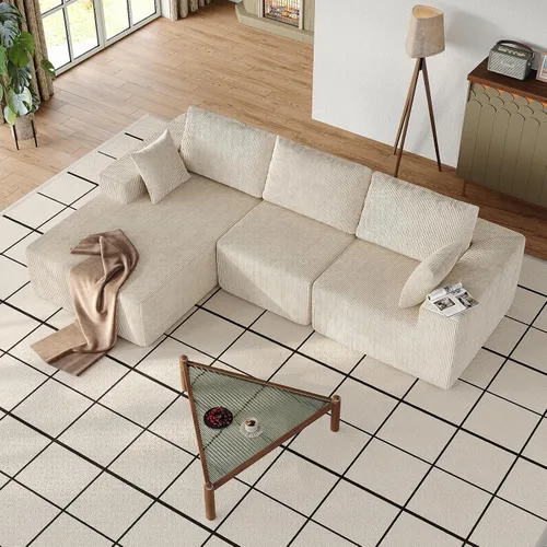Vista 8 de Yanosaku Sofá modular en forma de L de 107 pulgadas, sofá modular Cloud con diván, tapizado, sin montaje, asiento profundo, cojines suaves
