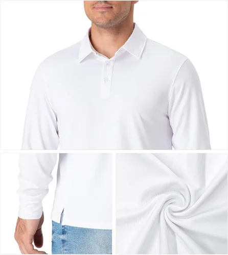 Vista 46 de NAVISKIN Camisas polo para hombre, de secado rápido, UPF 50, manga larga y corta, que absorben la humedad