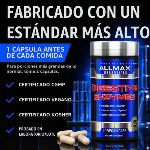 Vista 9 de ALLMAX Cápsulas de enzimas digestivas, 11 enzimas, 90 unidades, veganas